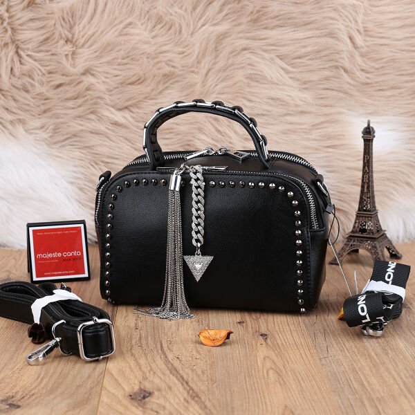 Ççs London Siyah Zımbalı Kadın Çantası