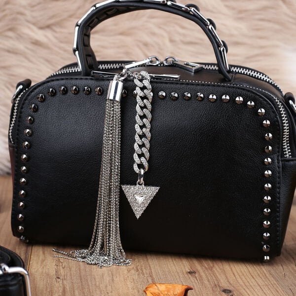 Ççs London Siyah Zımbalı Kadın Çantası