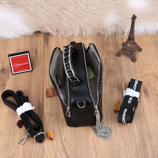 Ççs London Siyah Zımbalı Kadın Çantası