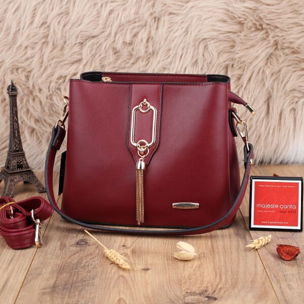 Sanmorris Bordo Hem Omuz Hem Yandan Asmalı Çanta