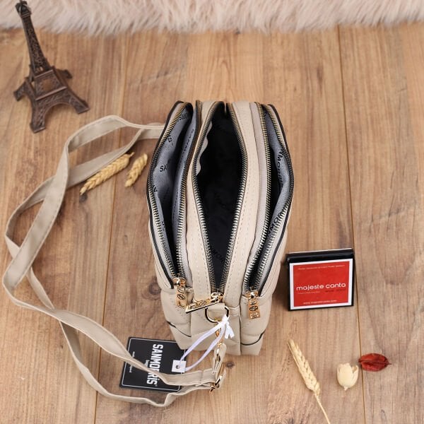 Sanmorris Üç Gözlü Bej Yandan Asmalı Çanta