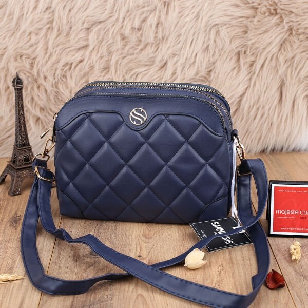 Sanmorris Üç Gözlü Lacivert Yandan Asmalı Çanta