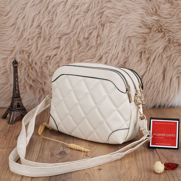 Sanmorris Üç Gözlü Krem Yandan Asmalı Çanta