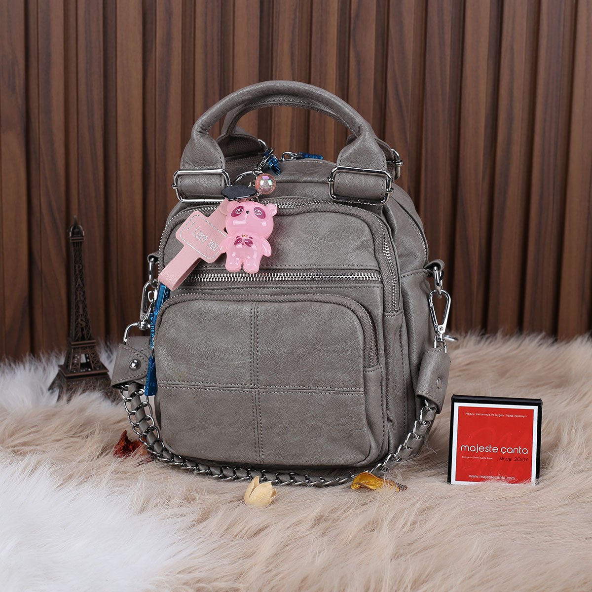 Matthew Cox Gri Hem Sırt Hem Yandan Asmalı Kadın Çanta