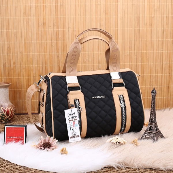 Victoria Polo Silindir Model Siyah Camel Çanta