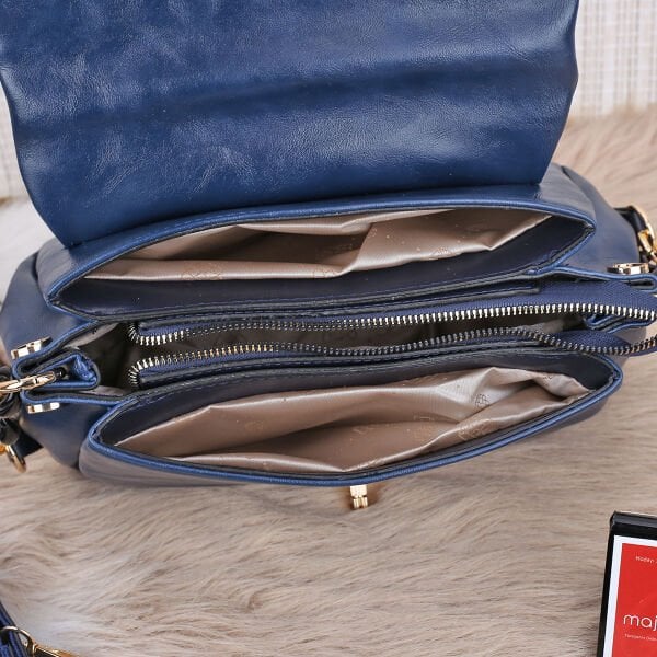 Motto Üç Gözlü Lacivert Hem Omuz Hem Yandan Asmalı Çanta