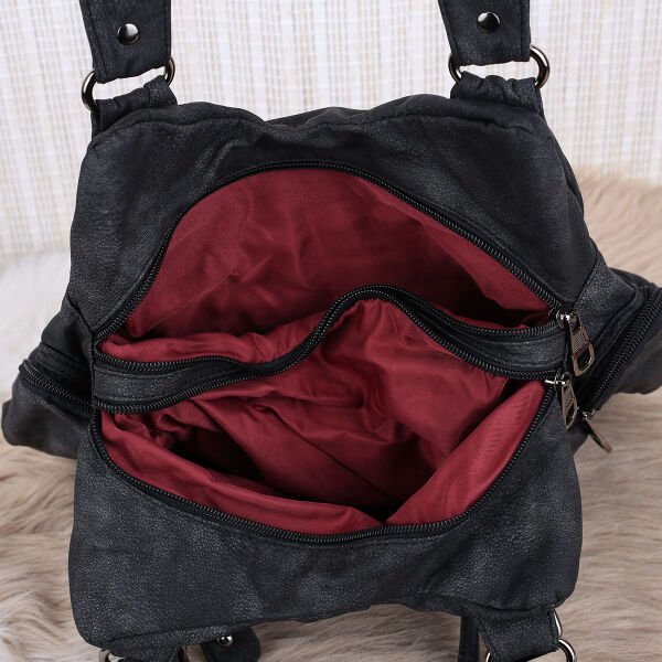 Siyah Yıkama Deri Kadın Omuz Çantası