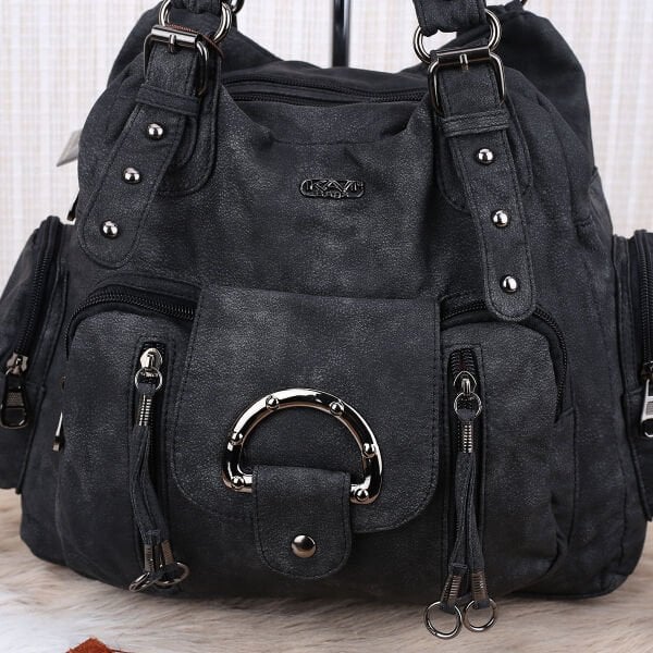 Siyah Yıkama Deri Kadın Omuz Çantası