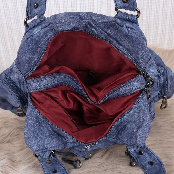 Mavi Yıkama Deri Kadın Omuz Çantası