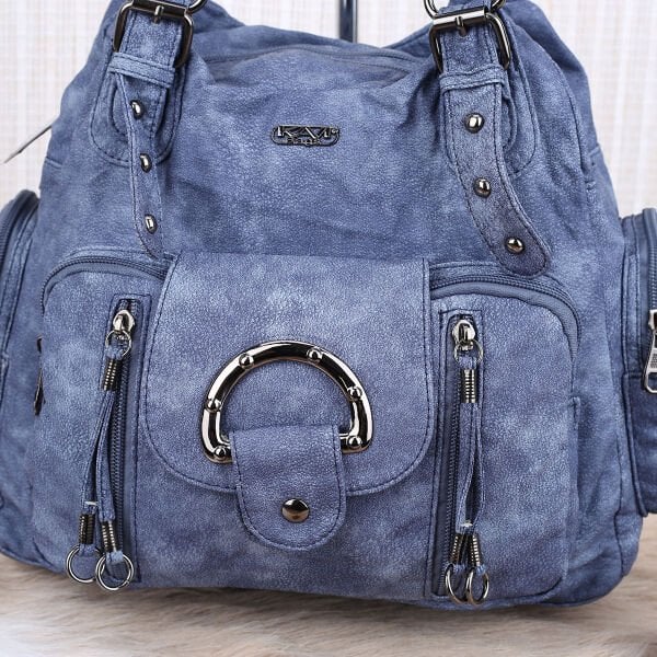 Mavi Yıkama Deri Kadın Omuz Çantası