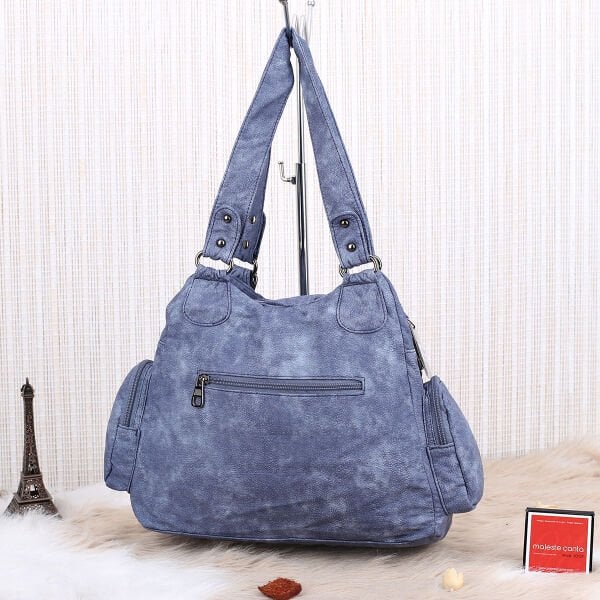 Mavi Yıkama Deri Kadın Omuz Çantası