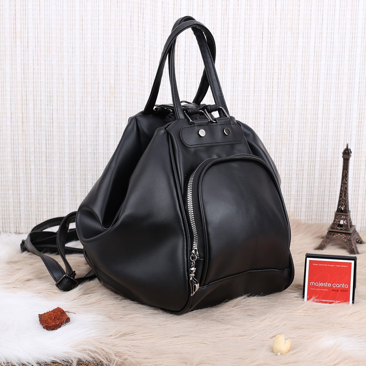 Siyah Hem Sırt Hem Omuz Çantası