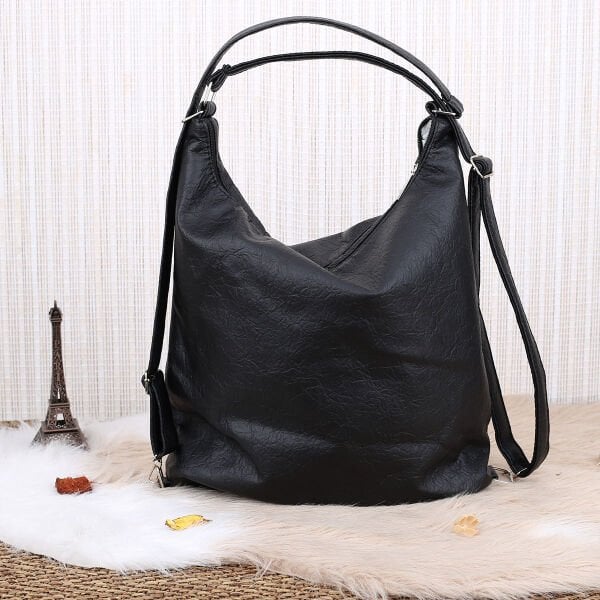Siyah Yumuşak Deri Hem Sırt Hem Omuz Çantası