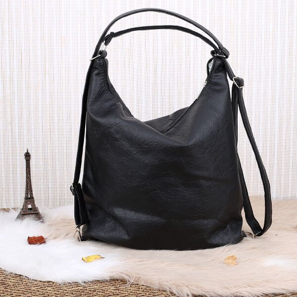 Siyah Yumuşak Deri Hem Sırt Hem Omuz Çantası