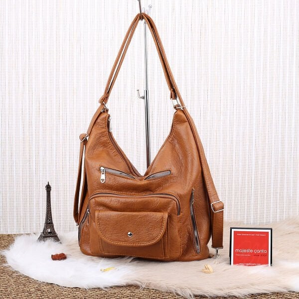 Taba Yumuşak Deri Hem Sırt Hem Omuz Çantası