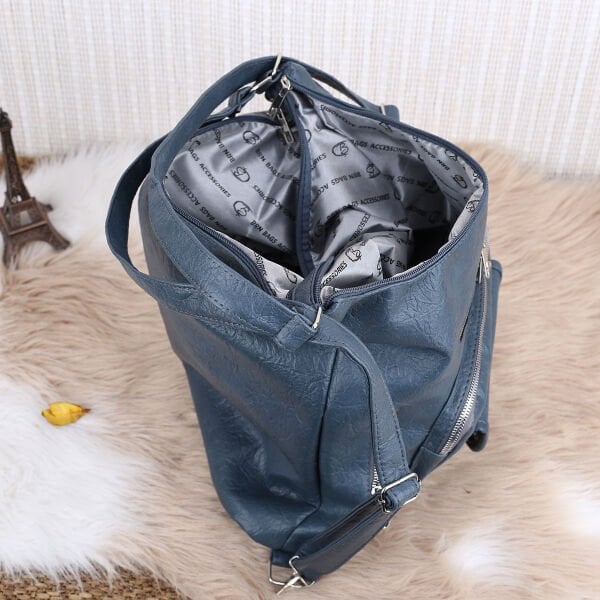 Petrol Rengi Yumuşak Deri Hem Sırt Hem Omuz Çantası