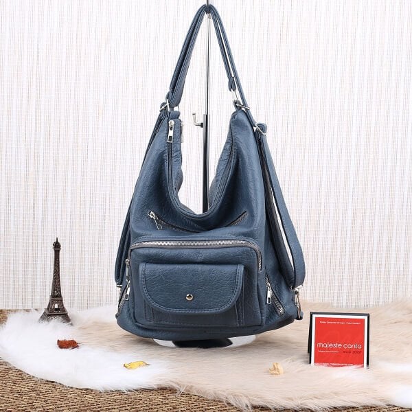 Petrol Rengi Yumuşak Deri Hem Sırt Hem Omuz Çantası