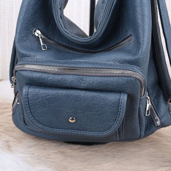 Petrol Rengi Yumuşak Deri Hem Sırt Hem Omuz Çantası