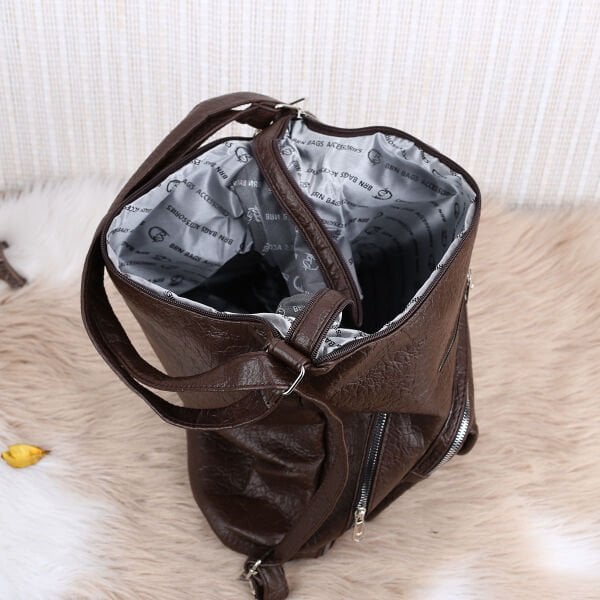 Kahve Rengi Yumuşak Deri Hem Sırt Hem Omuz Çantası