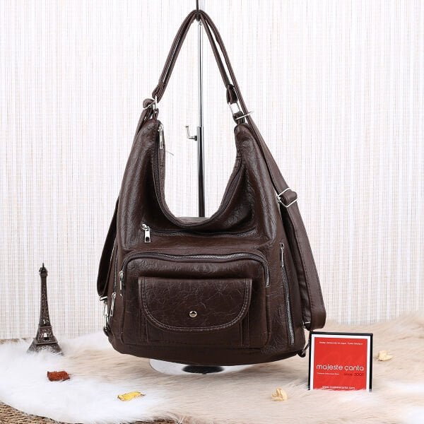 Kahve Rengi Yumuşak Deri Hem Sırt Hem Omuz Çantası