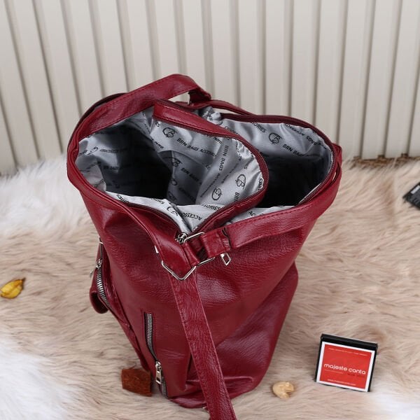 Bordo Yumuşak Deri Hem Sırt Hem Omuz Çantası