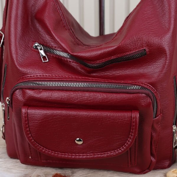 Bordo Yumuşak Deri Hem Sırt Hem Omuz Çantası