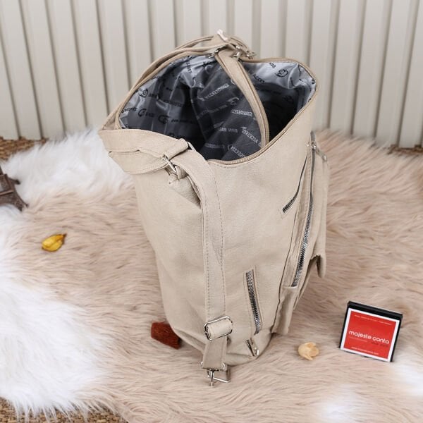 Bej Yumuşak Deri Hem Sırt Hem Omuz Çantası