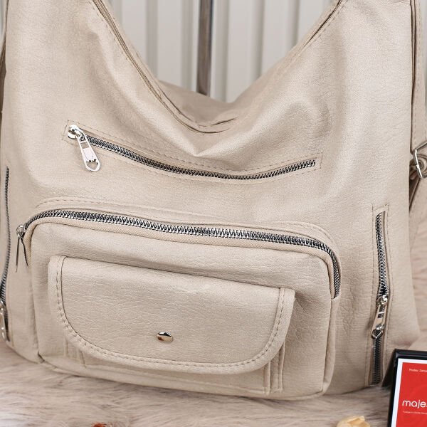 Bej Yumuşak Deri Hem Sırt Hem Omuz Çantası