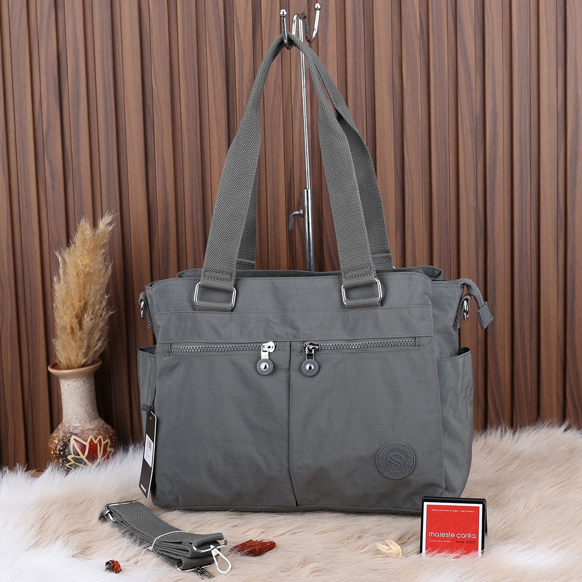 Sanmorris Yeni Sezon 3 Gözlü Büyük Boy Koyu Gri Kipling Çanta