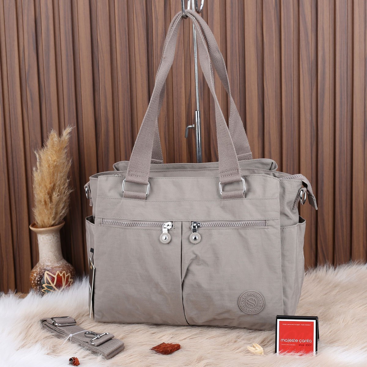 Sanmorris Yeni Sezon 3 Gözlü Büyük Boy Taş Rengi Kipling Çanta