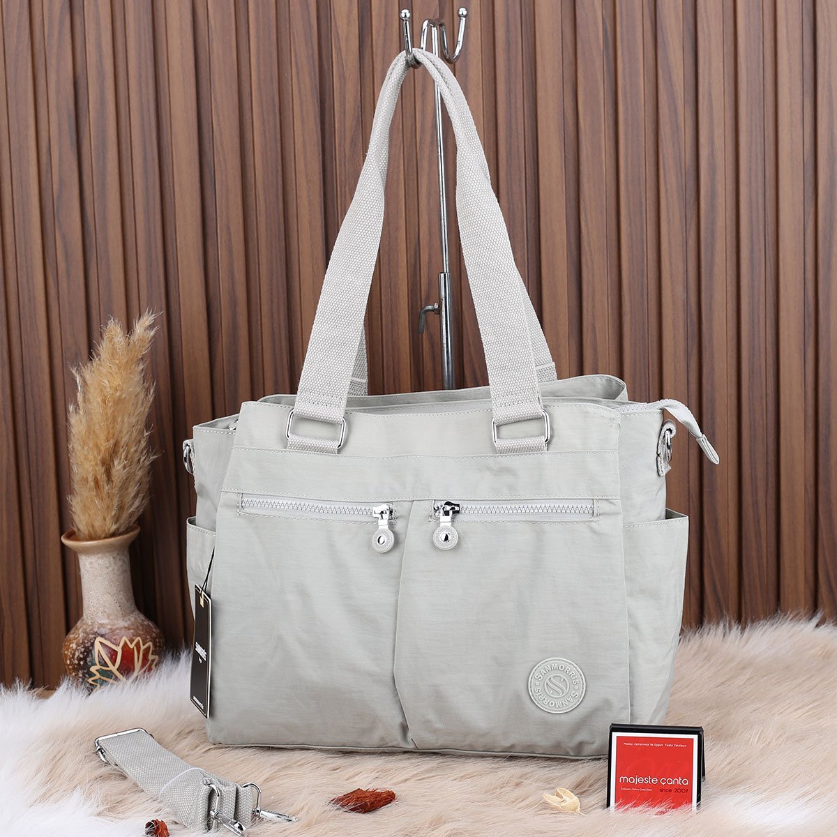 Sanmorris Yeni Sezon 3 Gözlü Büyük Boy Açık Gri Kipling Çanta