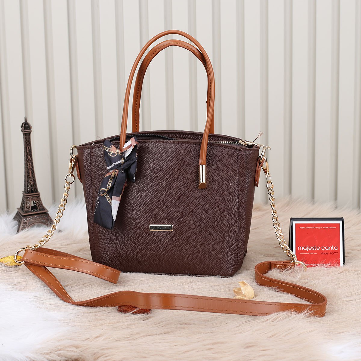 Yeni Sezon Beyaz Yandan Asmalı Kahverengi Çanta