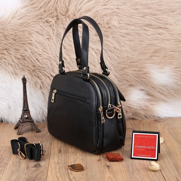 Sanmorris Günlük Üç Gözlü Siyah Kadın Çanta