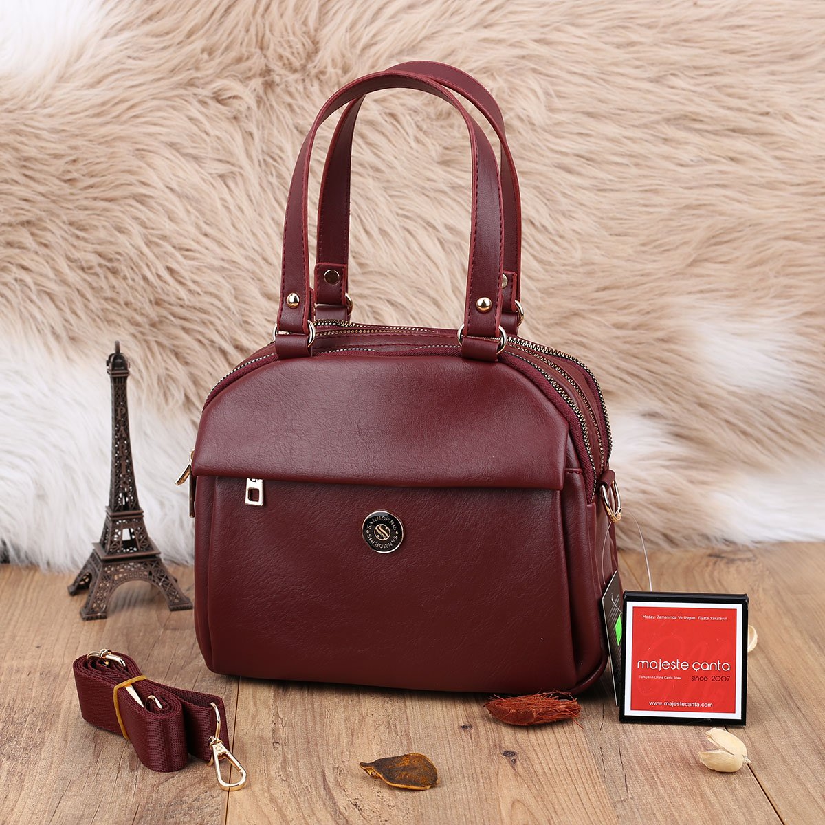 Sanmorris Günlük Üç Gözlü Bordo Kadın Çanta