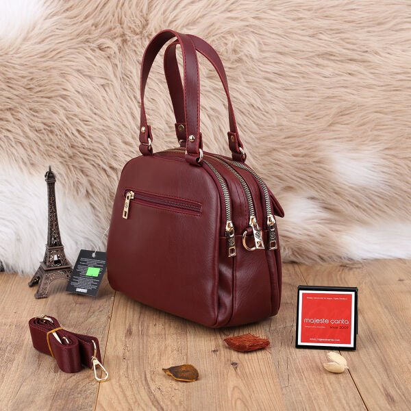 Sanmorris Günlük Üç Gözlü Bordo Kadın Çanta