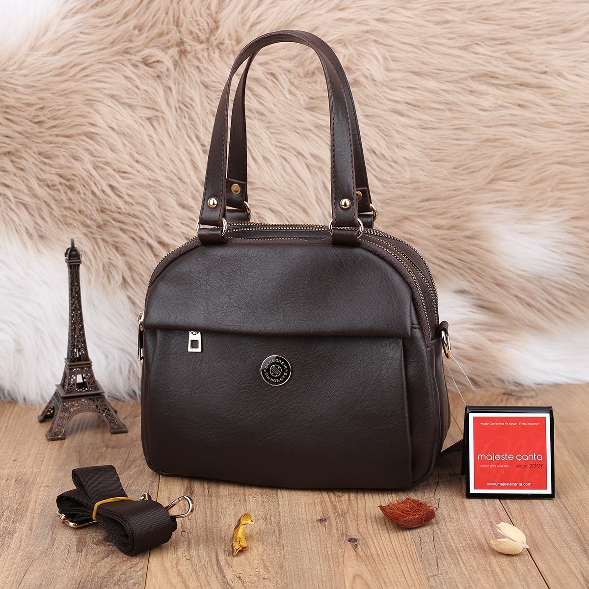 Sanmorris Günlük Üç Gözlü Kahverengi Kadın Çanta