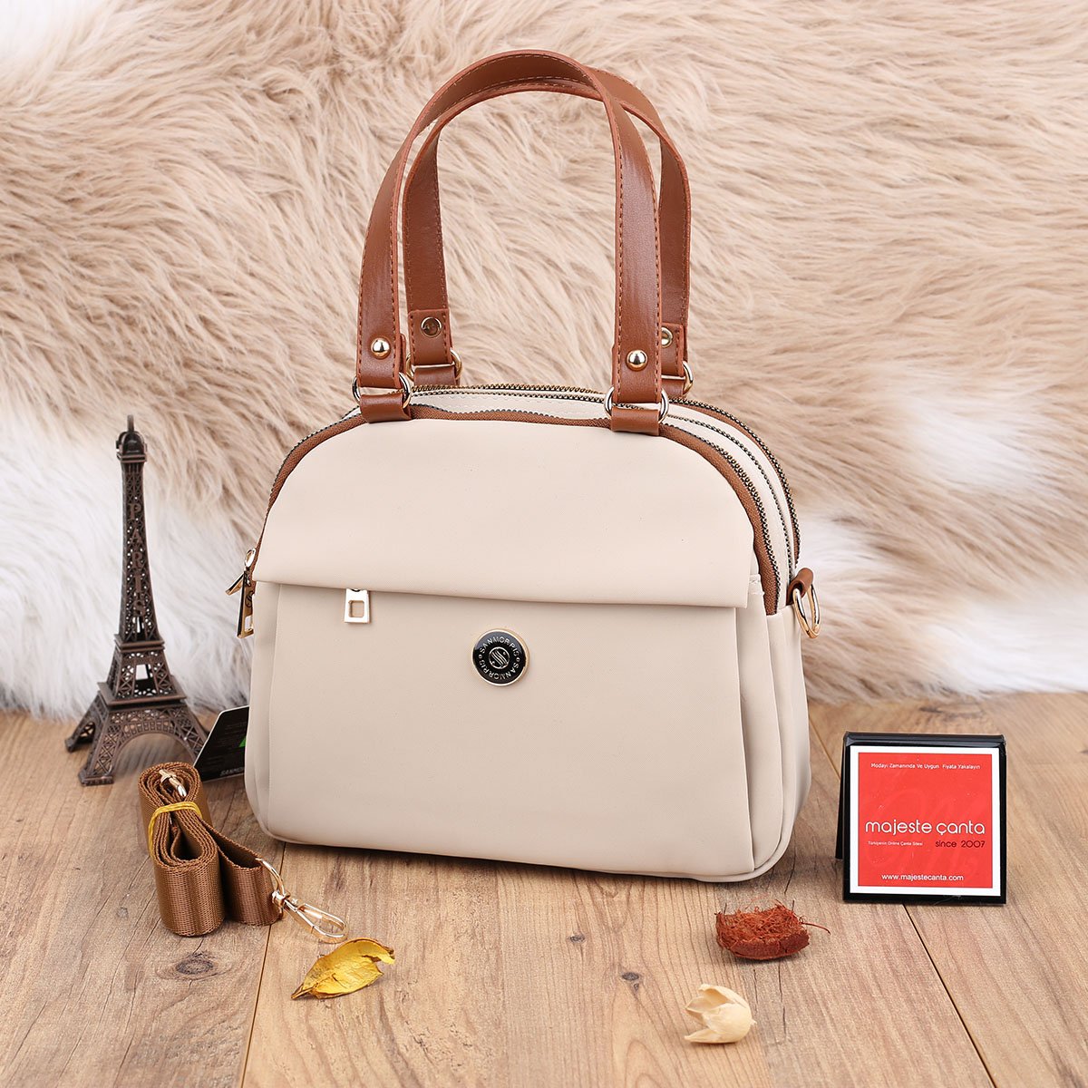 Sanmorris Günlük Üç Gözlü Bej Taba Çanta