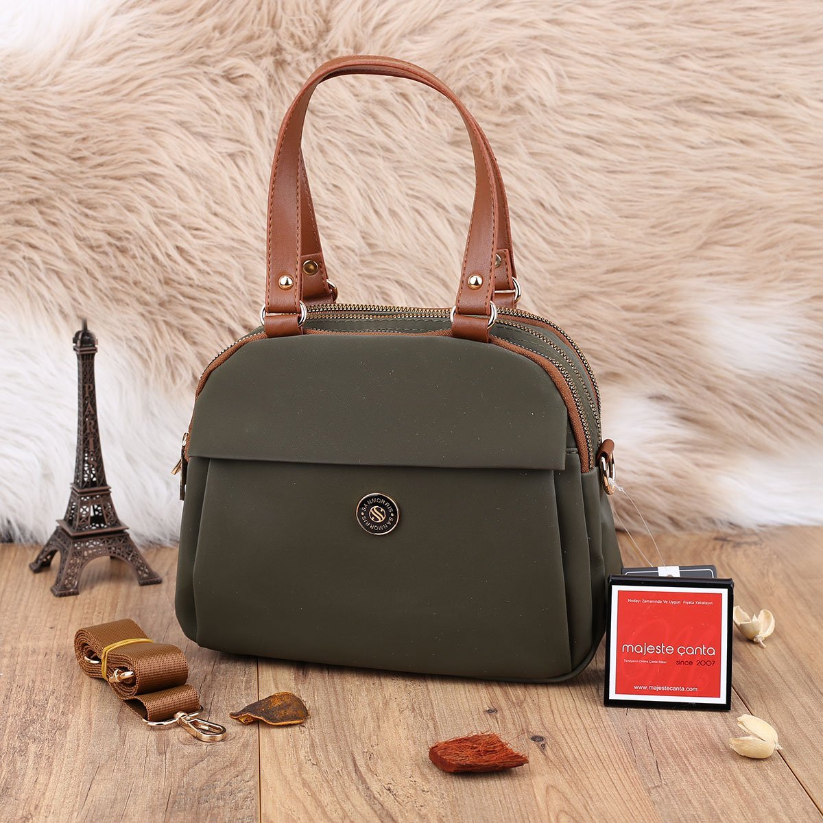 Sanmorris Günlük Üç Gözlü Yeşil Taba Çanta