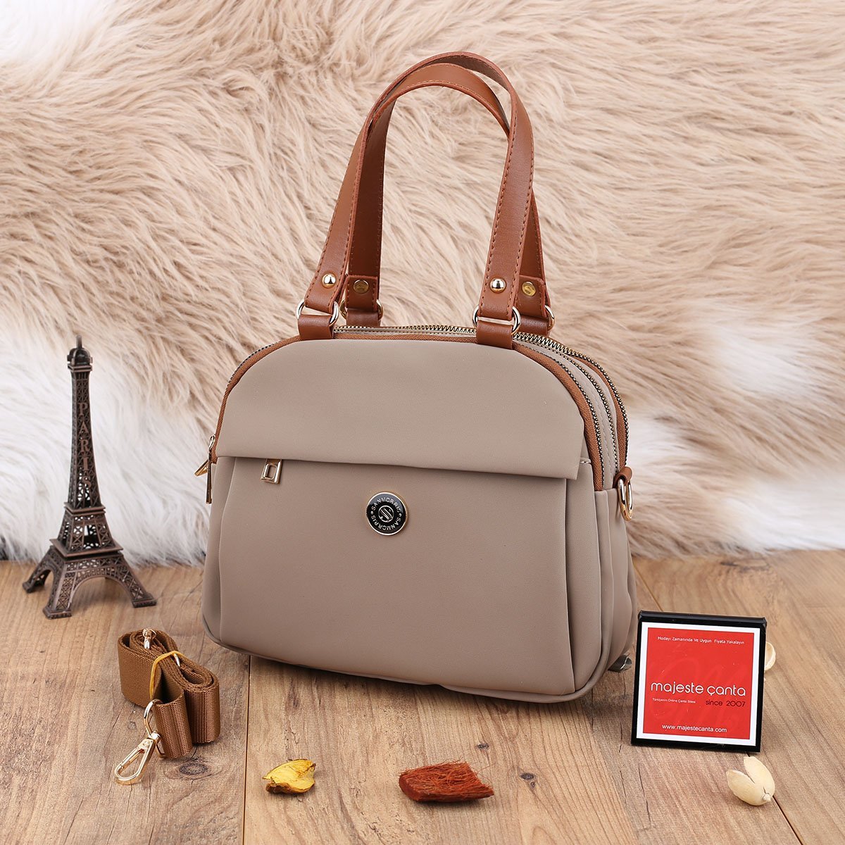 Sanmorris Günlük Üç Gözlü Vizon Taba Çanta