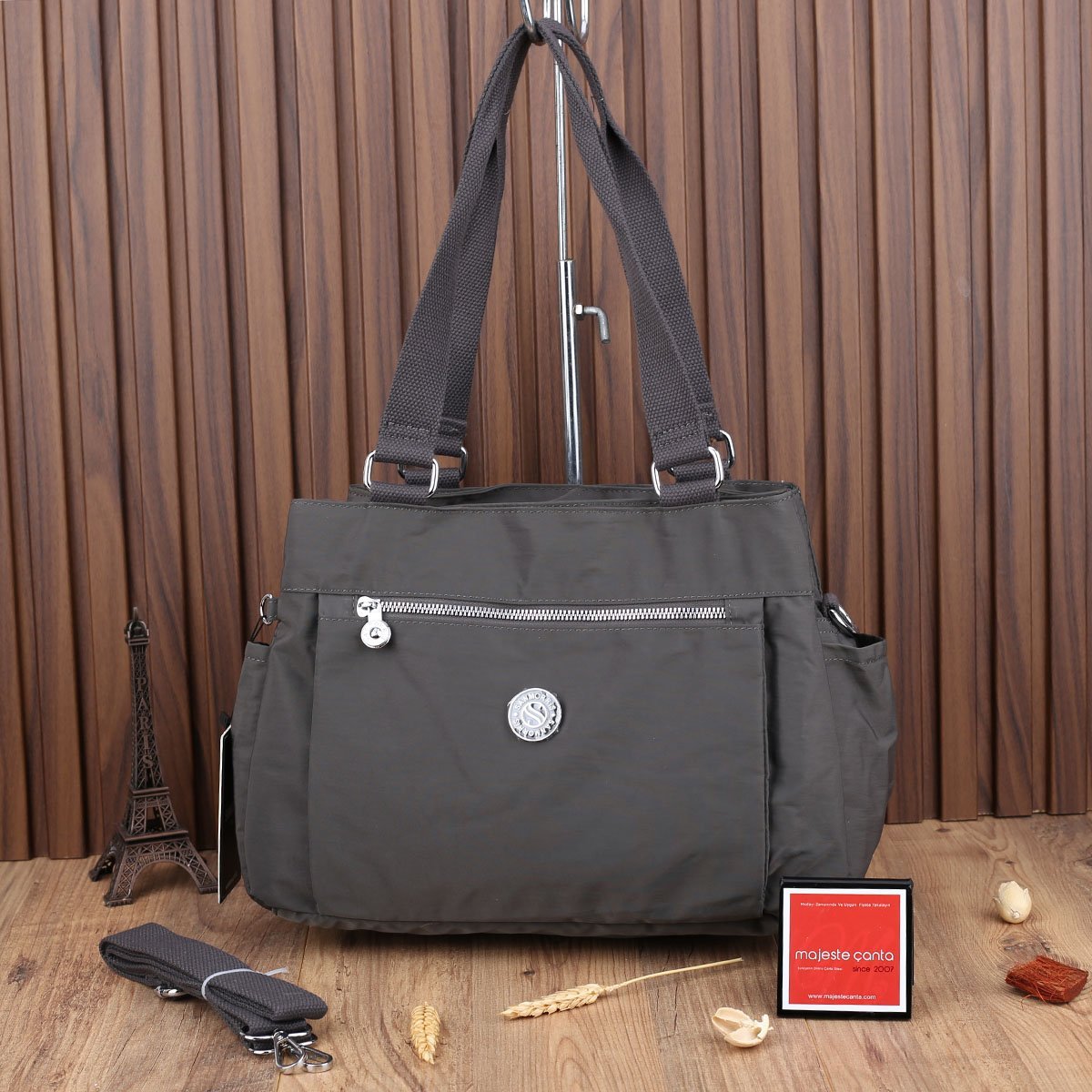 Sanmorris Yeni Sezon 3 Gözlü Koyu Gri Kipling Çanta