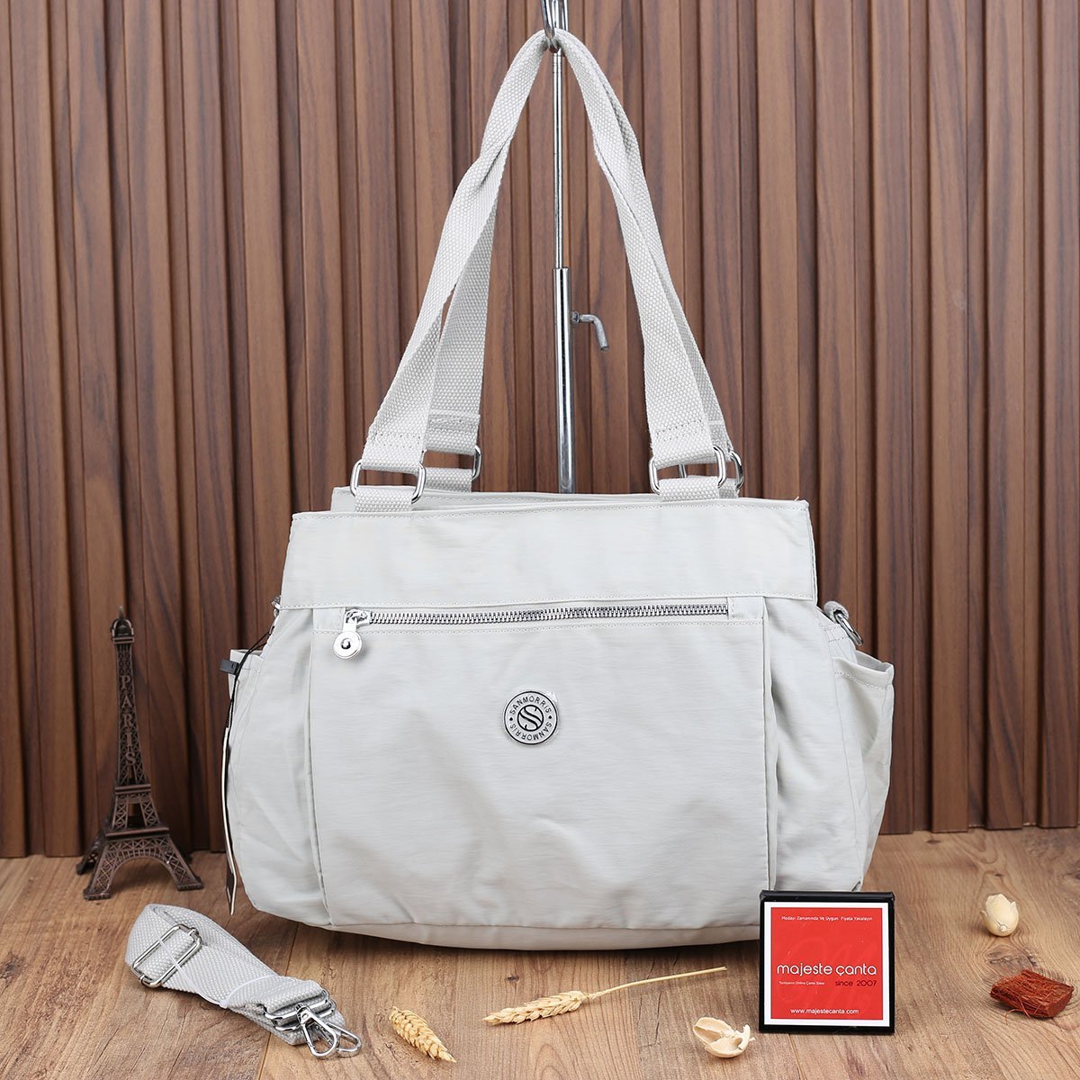 Sanmorris Yeni Sezon 3 Gözlü Açık Gri Kipling Çanta