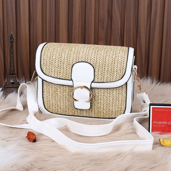 Motto Hasır Desenli Yandan Asmalı Çanta