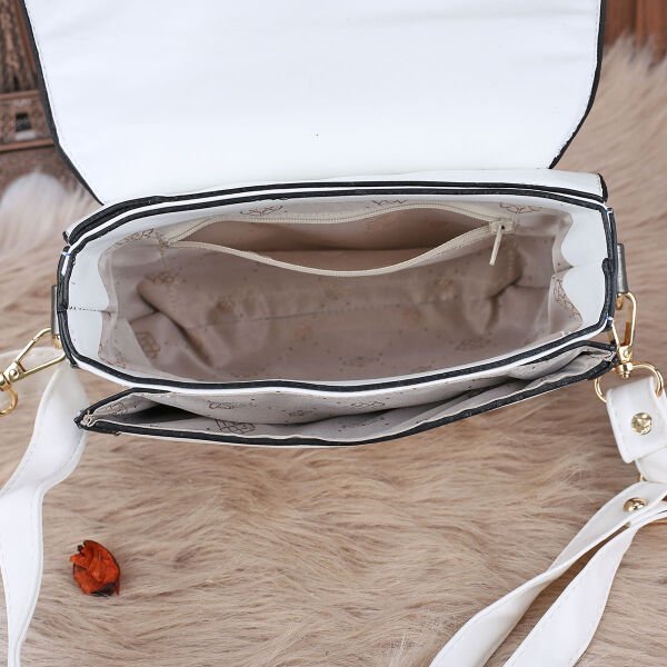 Motto Beyaz Gri Yandan Asmalı Çanta