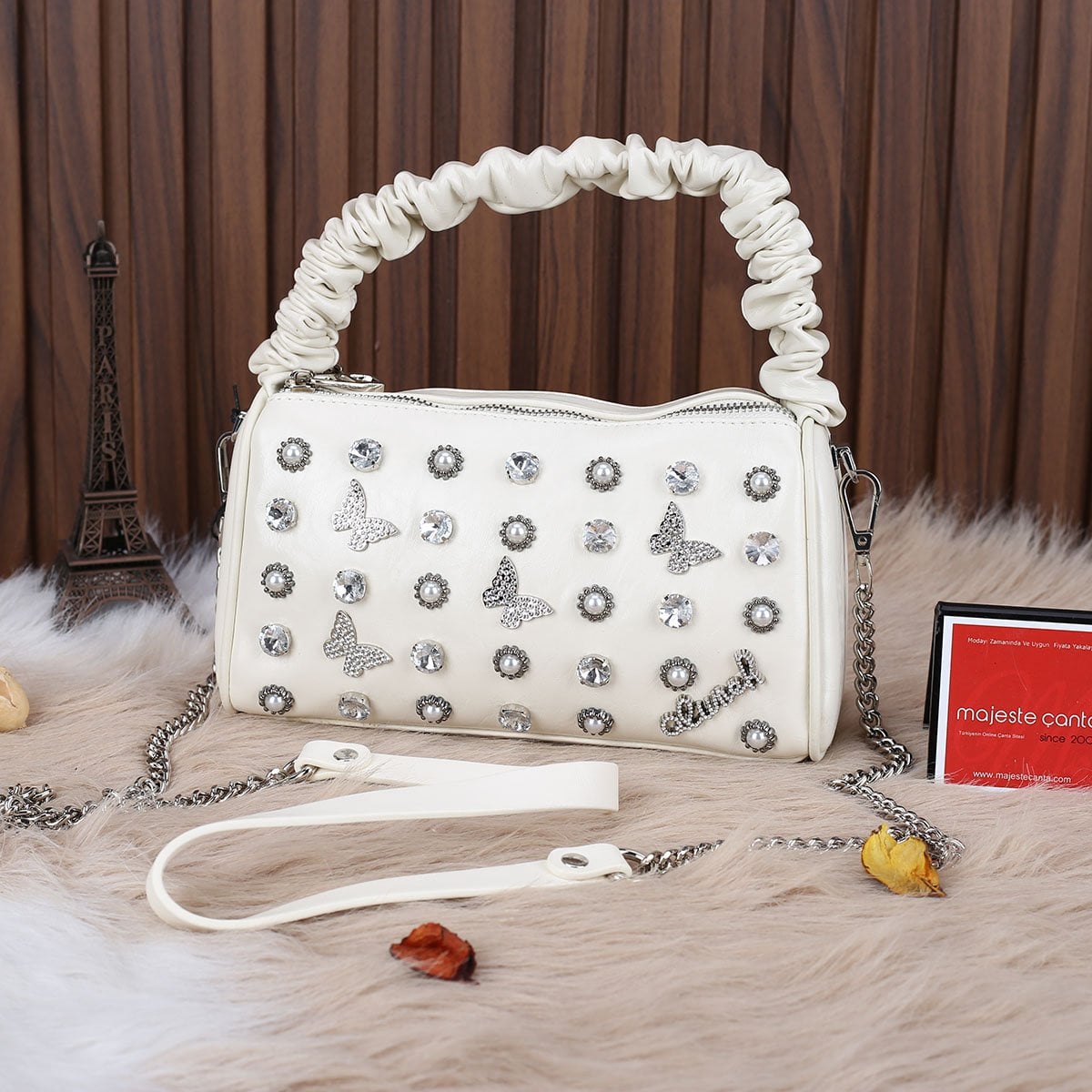 Ççs London Krem Taşlı Kadın Çanta