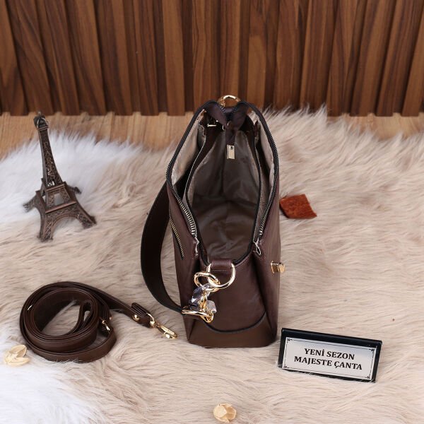 Motto Kahverengi 3 Gözlü Zincirli Kadın Omuz Çantası