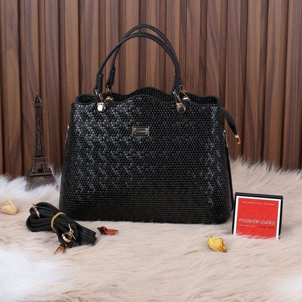 Sanmorris Siyah Parlak Çift Gözlü Kadın Çanta