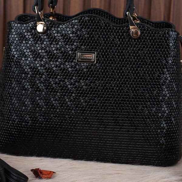 Sanmorris Siyah Parlak Çift Gözlü Kadın Çanta