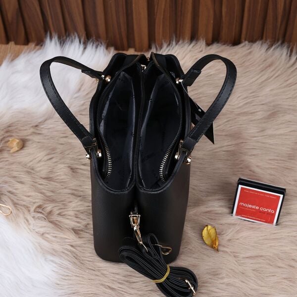 Sanmorris Siyah Parlak Çift Gözlü Kadın Çanta