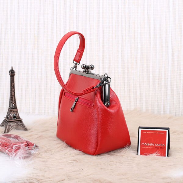 Kırmızı Çift Gözlü Burslu Motto Çanta