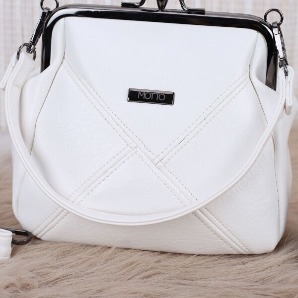 Beyaz Çift Gözlü Burslu Motto Çanta